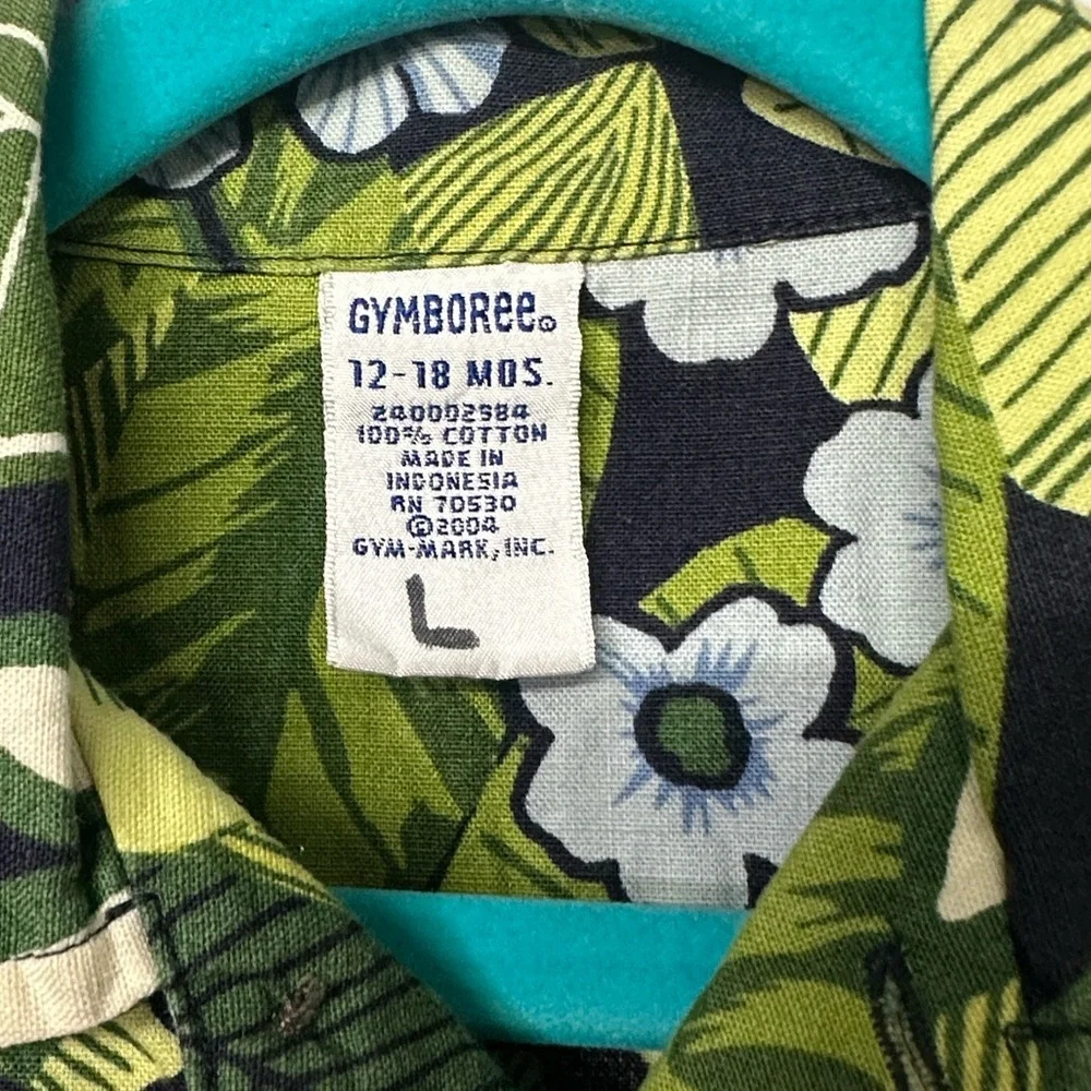 Infant Boys Vintage Gymboree Hawaiian Shirt Retro Tropical Palm Aloha Button Up